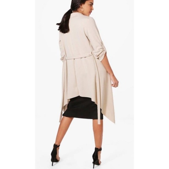 Boohoo Jenna Waterfall Belted Duster Jacket Size L - Picture 2 of 8